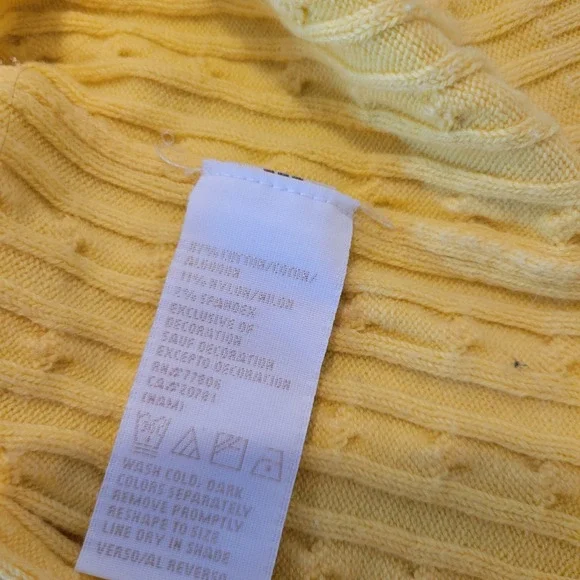 Tommy Hilfiger Womens Yellow Cable Knit V-Neck Sweater Size Large Preppy - Picture 10 of 12